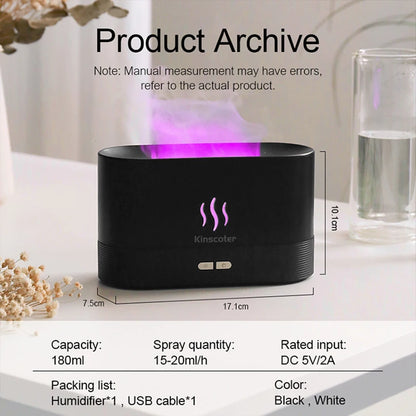 Difusor de Aromas Kinscoter con Humidificador Ultrasónico y Lámpara de Llama LED – Aceites Esenciales