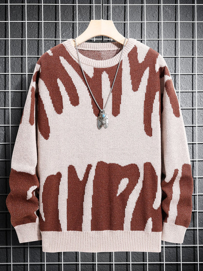 Suéter de Hombre Tejido Jacquard – Cuello Redondo, Diseño Moderno y Abrigo para Otoño e Invierno