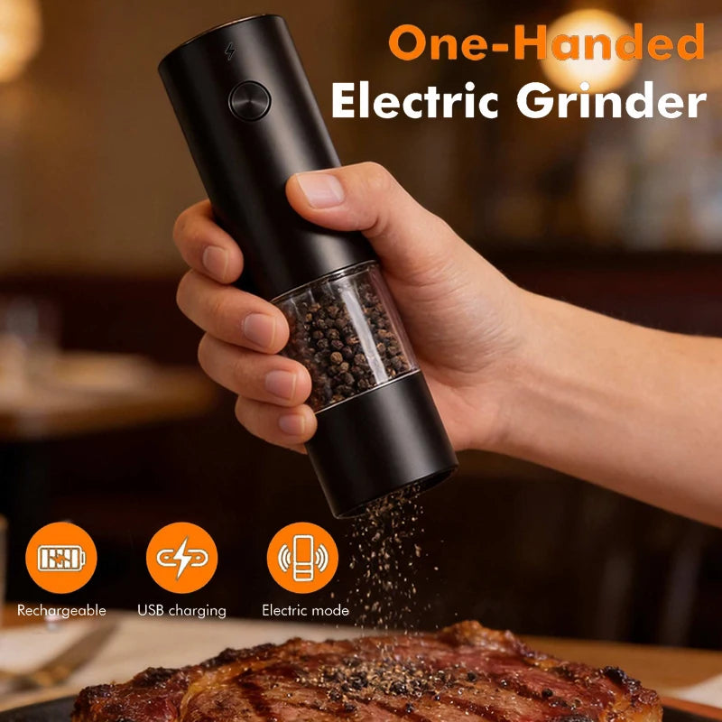 Set de Molinillos Eléctricos de Sal y Pimienta USB Recargables – Grosor Ajustable con Base de Almacenamiento