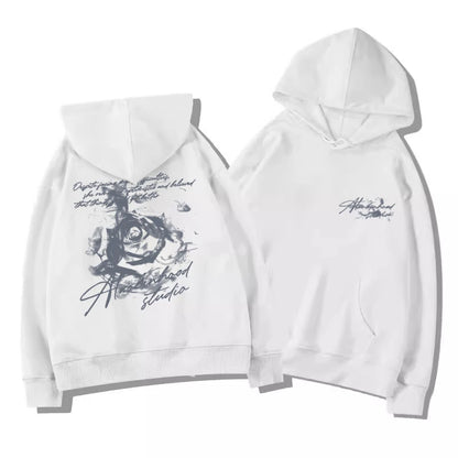 Hoodie con Estampado de Rosas y Letras – Moda Urbana Casual Unisex