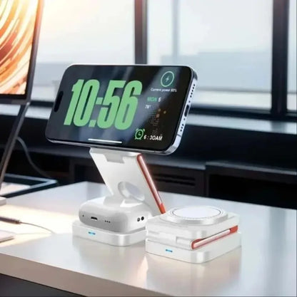 Estación de Carga Inalámbrica 3 en 1 – iPhone 12-17 Pro, Apple Watch y AirPods con Adaptador