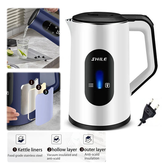 Jarra Eléctrica de Acero Inoxidable de 2.2L con Pantalla Digital, Apagado Automático y Hervido Rápido de 1500W