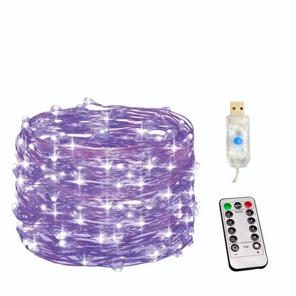 Luces LED de Cobre 100/200 LEDs con Control Remoto – 8 Modos, USB, Decoración Navideña