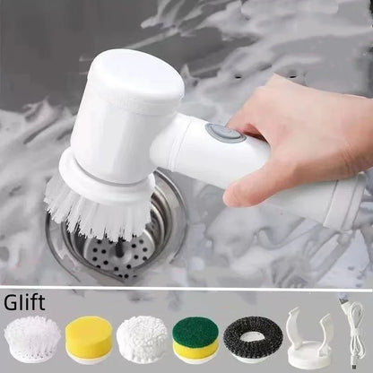 Cepillo Mágico Inalámbrico Giratorio Recargable con 5 Cabezales para Limpieza Profunda de Baño, Cocina y Juntas