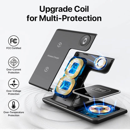Cargador Inalámbrico LED 3 en 1 Plegable – Estación de Carga para iPhone 17-14, Apple Watch y AirPods