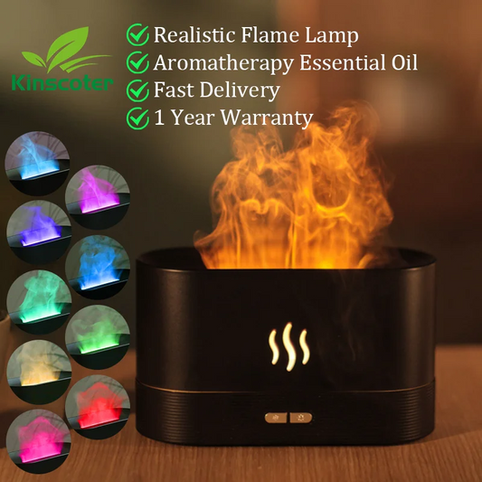 Difusor de Aromas Kinscoter con Humidificador Ultrasónico y Lámpara de Llama LED – Aceites Esenciales