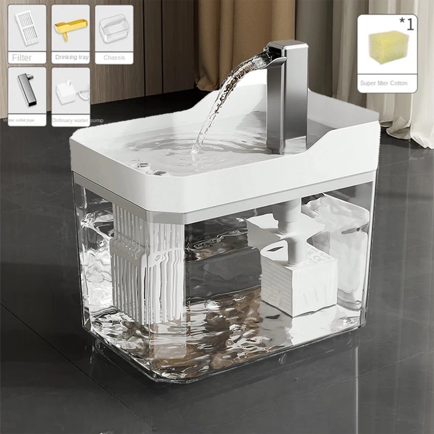Fuente de Agua Transparente para Gatos con Filtro USB y Bomba – Dispensador Automático Antisequía