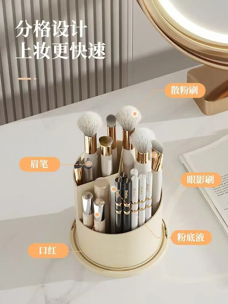 Porta Pinceles de Maquillaje Giratorio 360° con Tapa – Organizador de Lujo para Lápices y Sombras