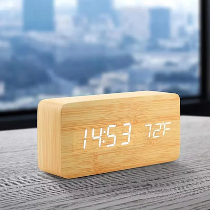 Reloj Despertador Digital de Madera con Temperatura – Decoración para Dormitorio y Oficina