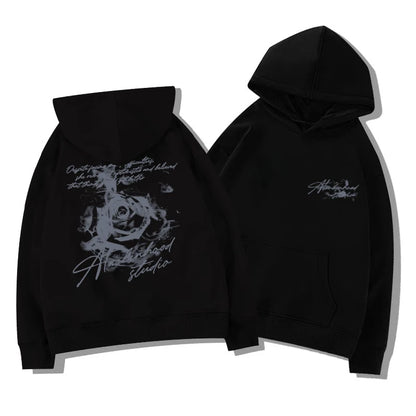 Hoodie con Estampado de Rosas y Letras – Moda Urbana Casual Unisex