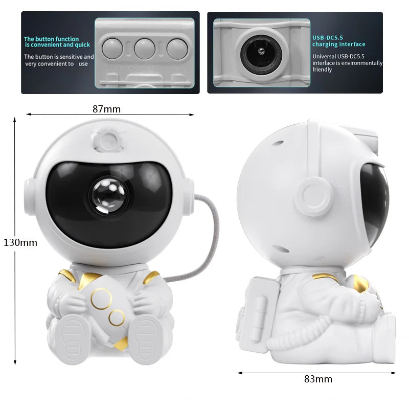 Proyector LED Galaxia Astronauta – Luz Nocturna Cielo Estrellado para Niños y Decoración