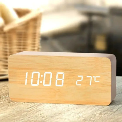 Reloj Despertador Digital de Madera con Temperatura – Para Oficina y Mesita de Noche