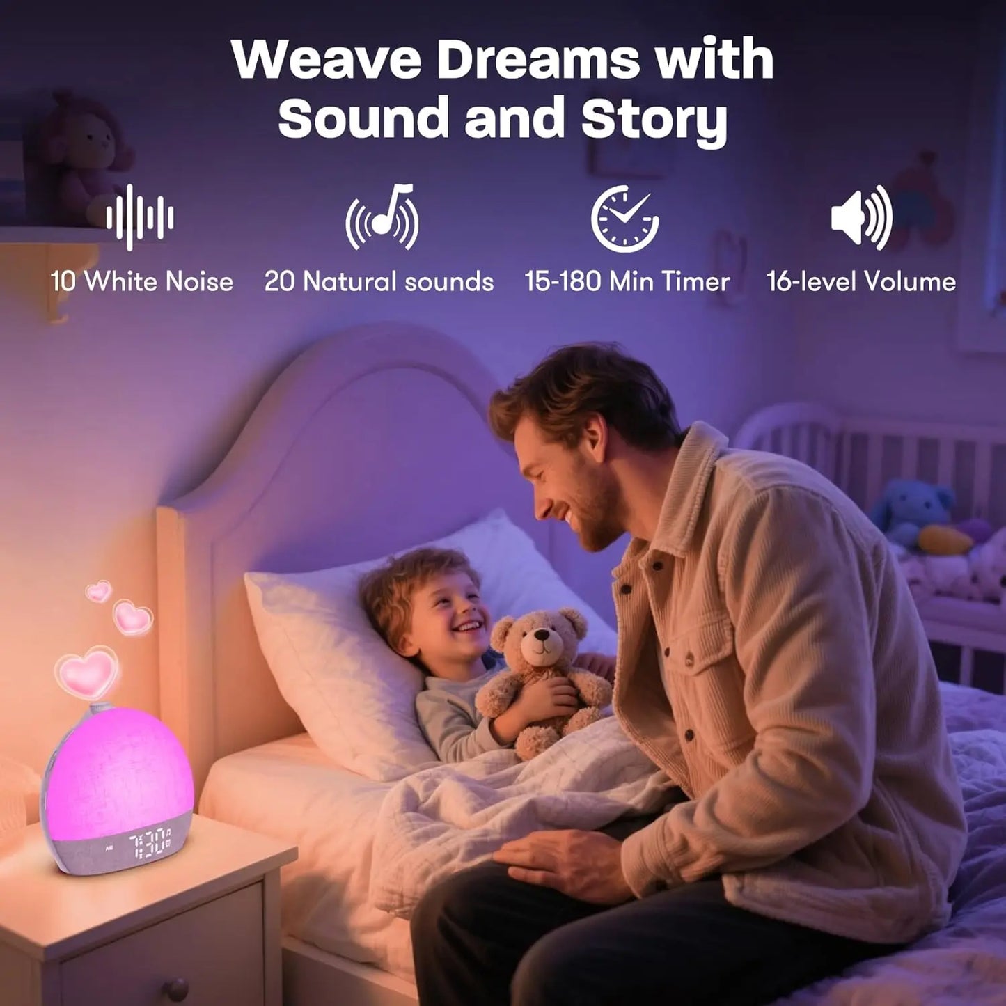 Reloj Despertador Simulador de Amanecer con 30 Sonidos, Luz RGB Regulable y Ayuda para Dormir
