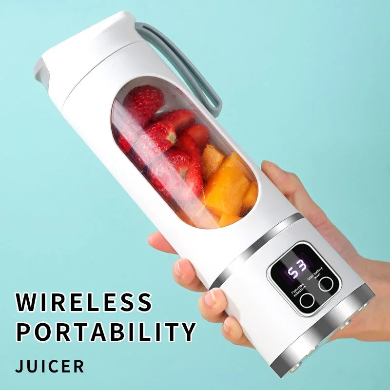 Licuadora Portátil con 10 Cuchillas 450ml – USB Recargable, 3 Velocidades para Smoothies y Hielo