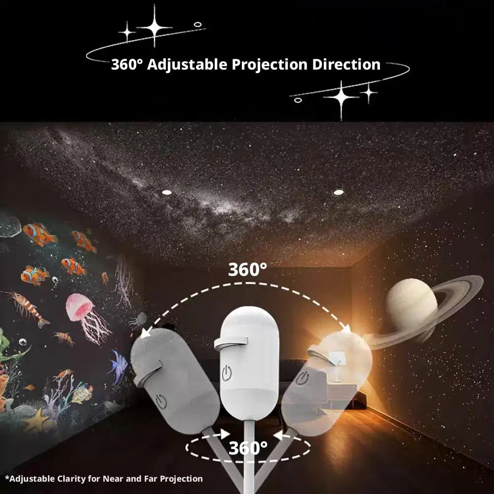 Proyector LED Galaxy 2 en 1 – Rotación 360° USB Luz Ambiente para Dormitorio y Fiestas