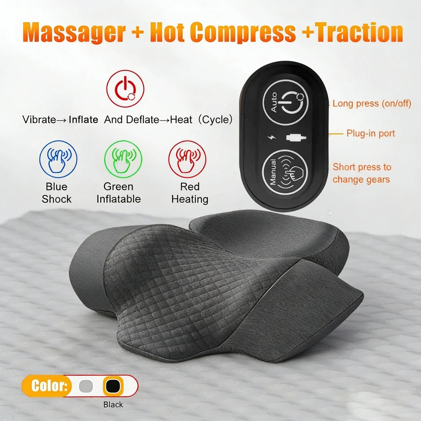 Almohada Masajeadora Cervical Eléctrica con Calor y Vibración – Alivio para Cuello, Espalda y Relajación Muscular