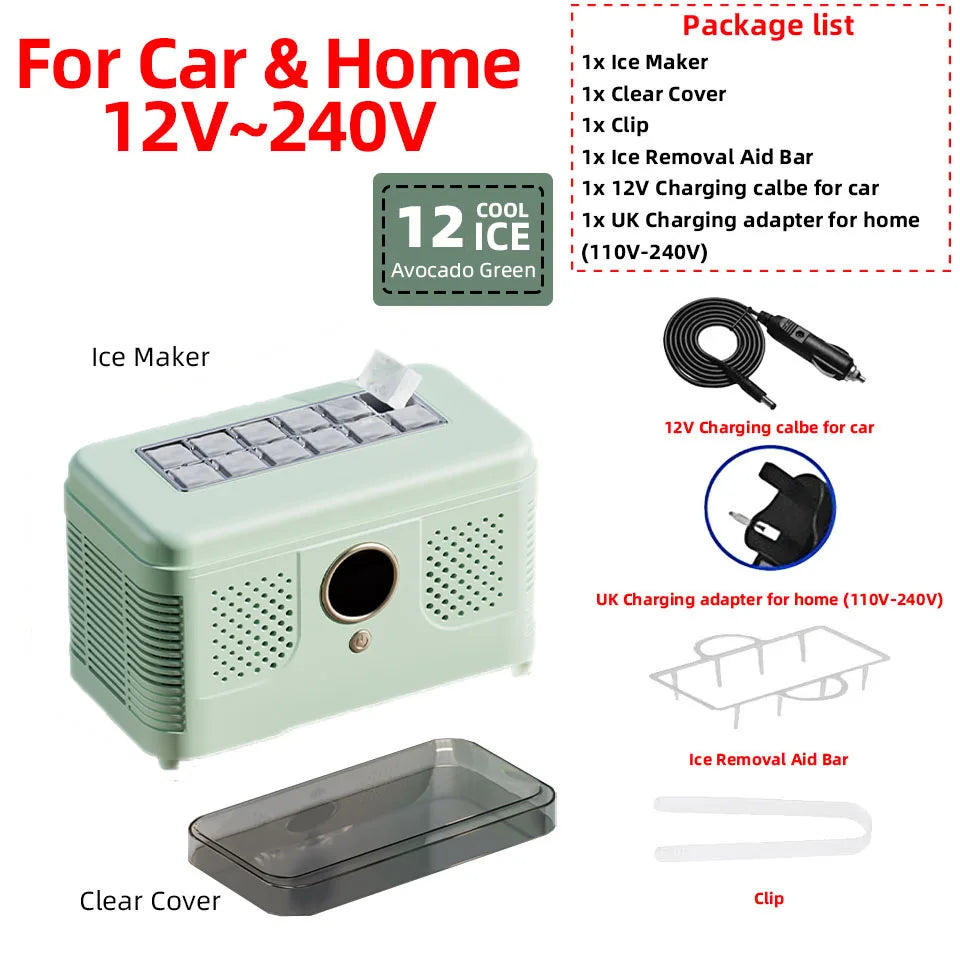 Máquina de Hielo Mini Portátil 12V/220V – Para Auto, Hogar, Oficina y Camping