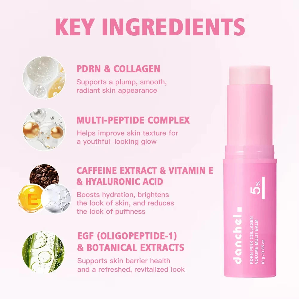 Pink Collagen Multi Volume Balm Stick - Anti-Aging Firming Wrinkle-Reducing Eye Neck Forehead Smile Line Treatment