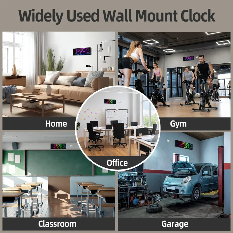Reloj Digital LED de Pared 16" con Control Remoto, Alarma y Temperatura