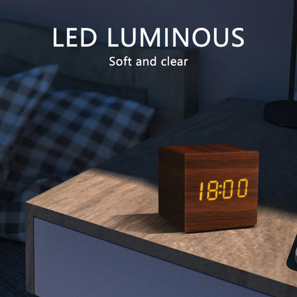 Reloj Despertador LED de Madera con Control de Voz – Digital USB/AAA para Escritorio