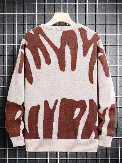 Suéter de Hombre Tejido Jacquard – Cuello Redondo, Diseño Moderno y Abrigo para Otoño e Invierno