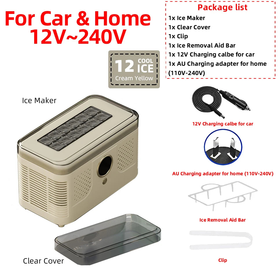 Máquina de Hielo Mini Portátil 12V/220V – Para Auto, Hogar, Oficina y Camping