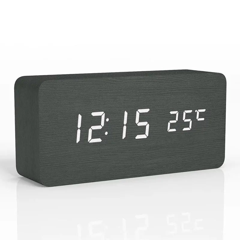 Reloj Despertador Digital de Madera con Temperatura – Para Oficina y Mesita de Noche