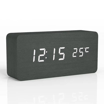 Reloj Despertador Digital de Madera con Temperatura – Para Oficina y Mesita de Noche
