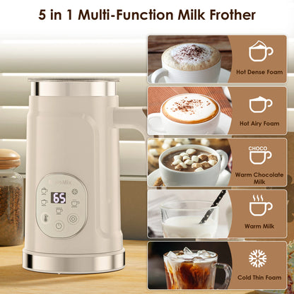 Espumador de Leche 5 en 1 BioloMix con Pantalla LED Táctil – Frío y Caliente