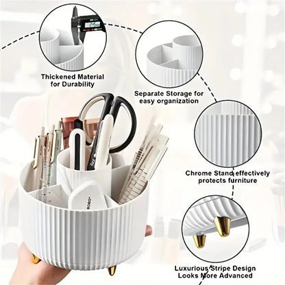 Organizador de Maquillaje Giratorio 360° en Plástico con 5 Compartimentos – Porta Pinceles Multifuncional