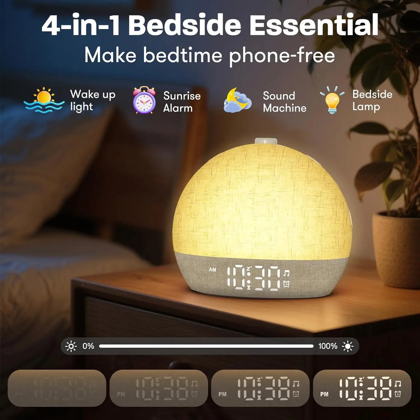 Reloj Despertador Simulador de Amanecer con 30 Sonidos, Luz RGB Regulable y Ayuda para Dormir