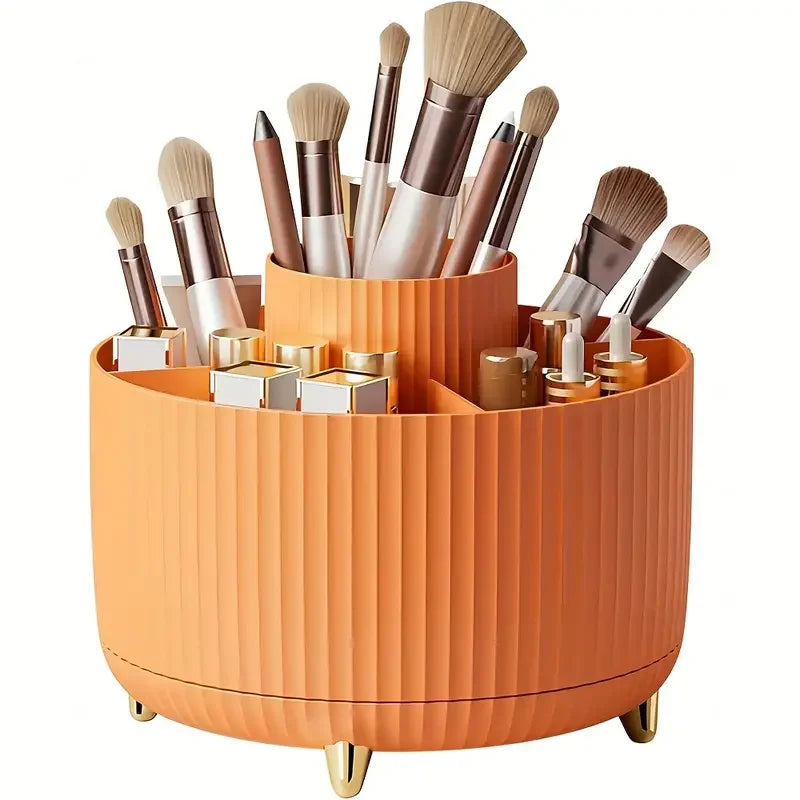 Porta Pinceles de Maquillaje Giratorio 360° con 5 Ranuras – Organizador Multifuncional para Tocador y Baño