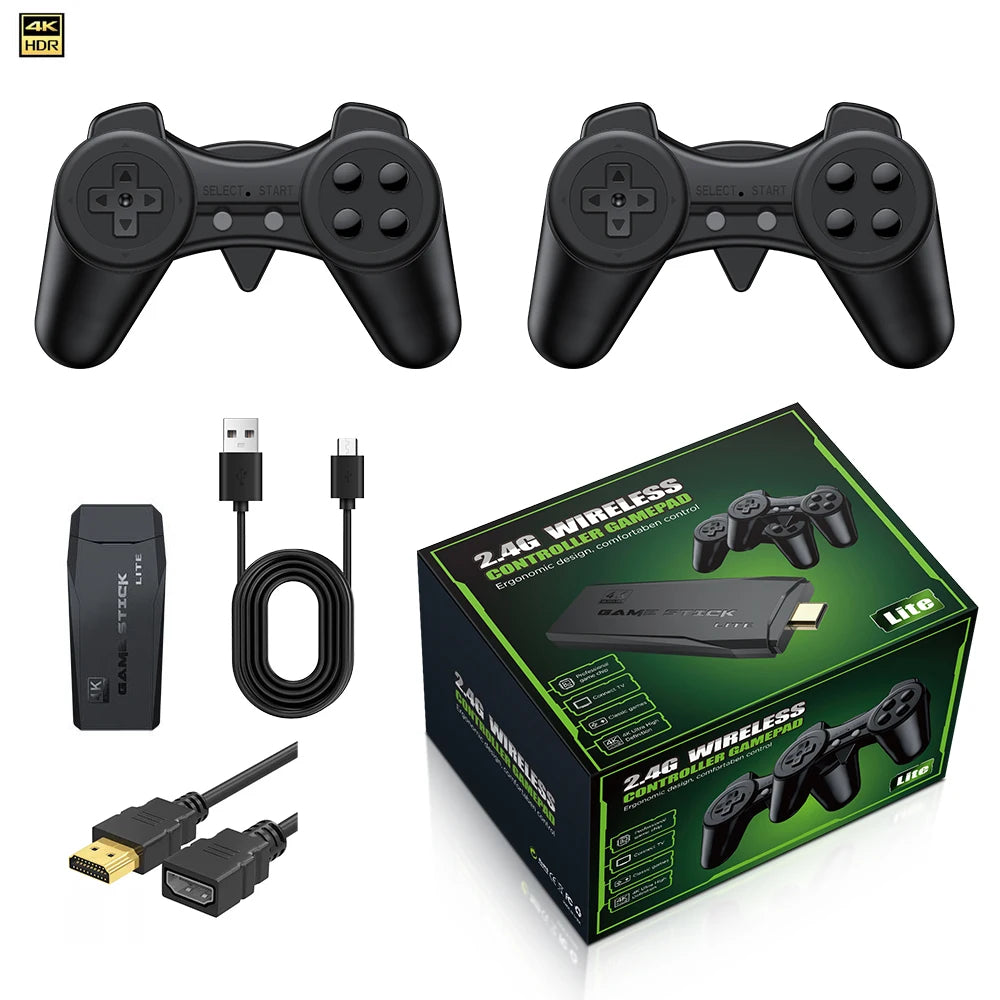 Consola Game Stick 4K HD con Doble Control Inalámbrico 2.4G – Plug & Play con Juegos Retro Clásicos
