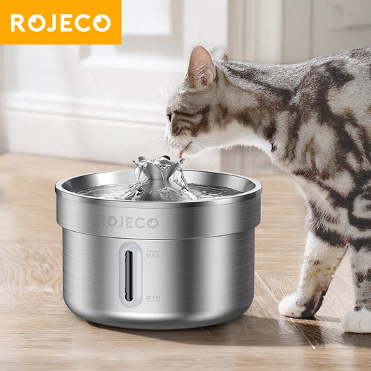 Fuente de Agua Automática para Mascotas ROJECO de Acero Inoxidable – Dispensador Inteligente para Gatos y Perros