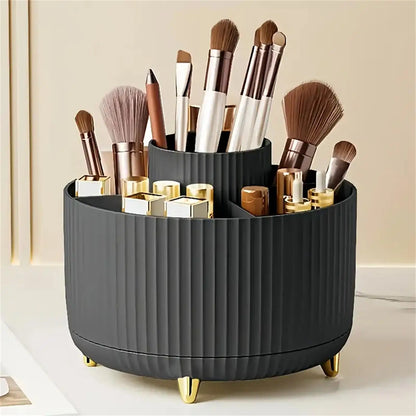 Organizador de Maquillaje Giratorio 360° en Plástico con 5 Compartimentos – Porta Pinceles Multifuncional