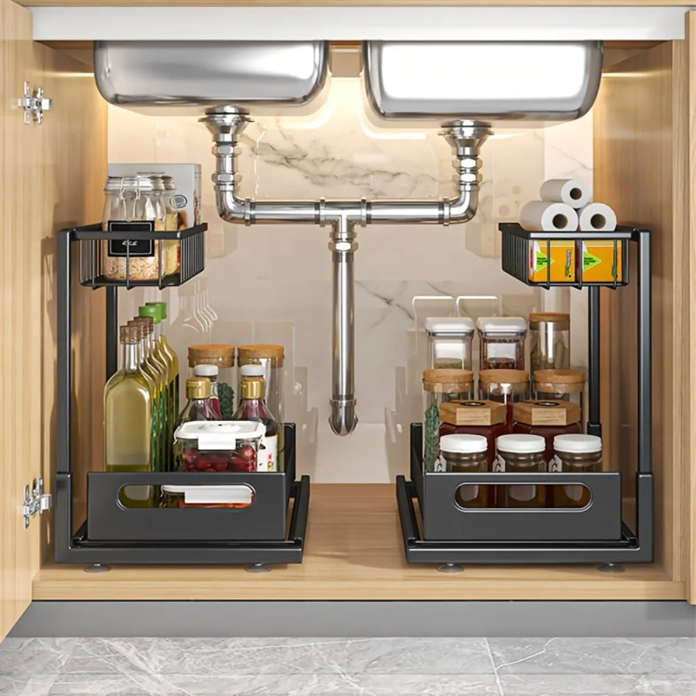 Organizador Metálico Bajo la Pileta con Cajón Deslizante – Estante de Almacenamiento para Cocina