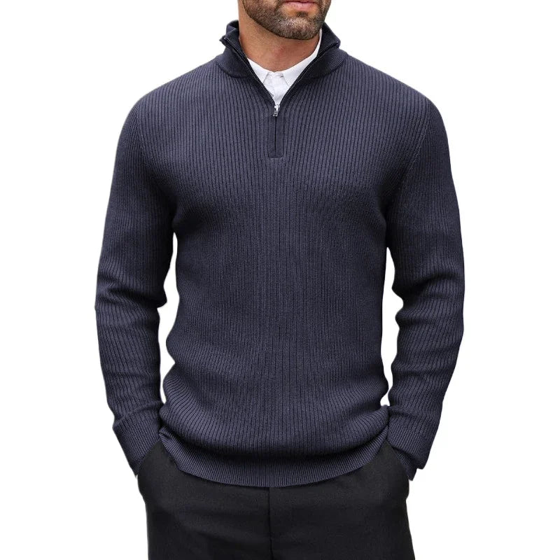 Pullover Quarter Zip para Hombre – Cuello Mock, Manga Larga, Abrigo Casual de Invierno
