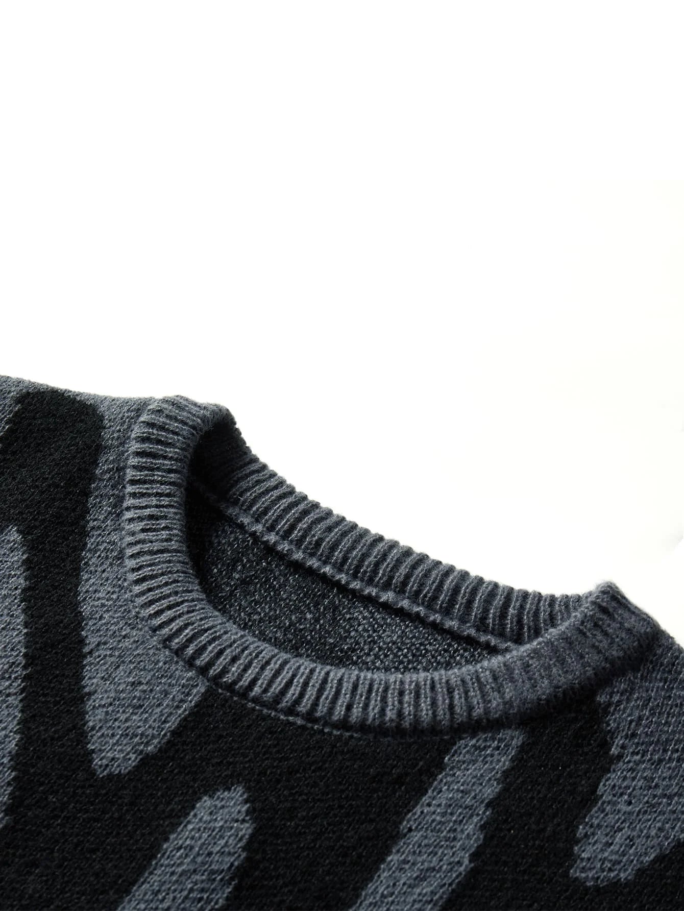 Suéter de Hombre Tejido Jacquard – Cuello Redondo, Diseño Moderno y Abrigo para Otoño e Invierno