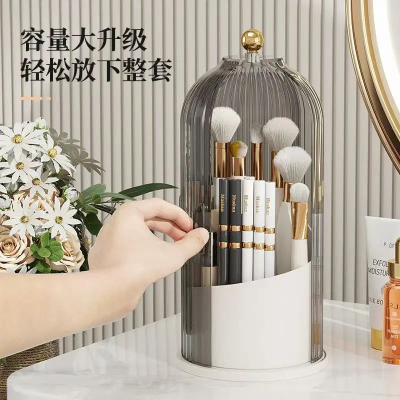 Porta Pinceles de Maquillaje Giratorio 360° con Tapa – Organizador de Lujo para Lápices y Sombras