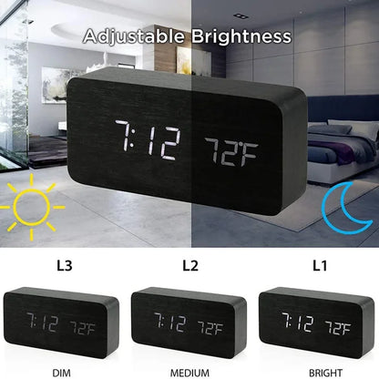 Reloj Despertador Digital de Madera con Temperatura – Para Oficina y Mesita de Noche