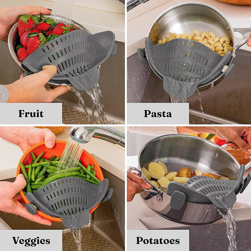 Colador de Silicona con Clip para Ollas y Sartenes – Escurridor Práctico para Pasta y Verduras