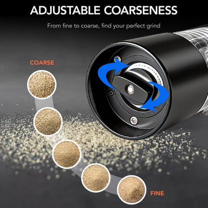 Set de Molinillos Eléctricos de Sal y Pimienta USB Recargables – Grosor Ajustable con Base de Almacenamiento