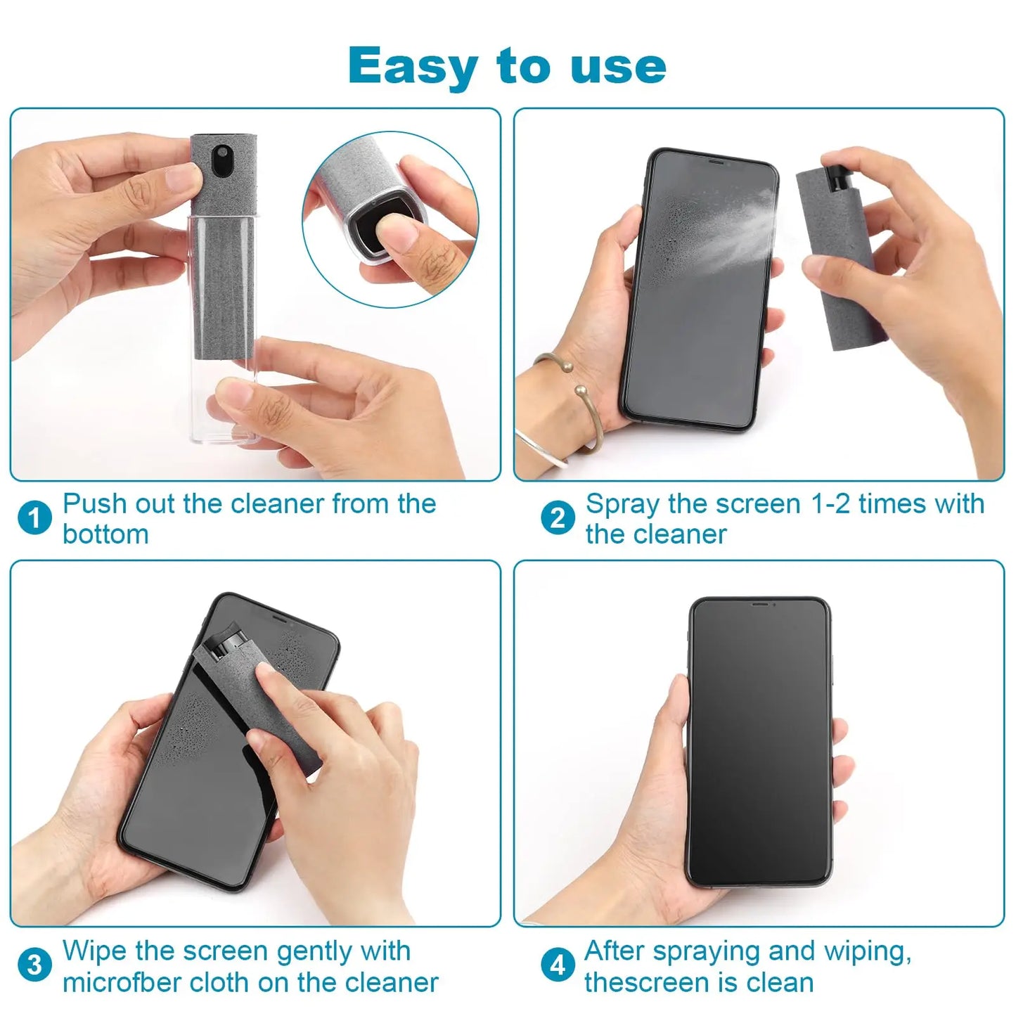Limpiador de Pantalla 2 en 1 con Spray Portátil y Paño de Microfibra para Móvil, Tablet y Vidrio