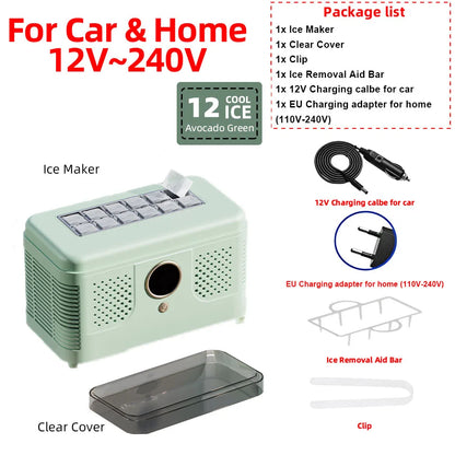Máquina de Hielo Mini Portátil 12V/220V – Para Auto, Hogar, Oficina y Camping