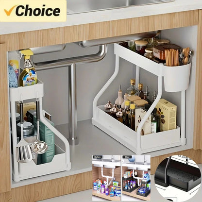 Organizador Bajo la Pileta 2 Niveles con Cajón Deslizante – Gran Capacidad para Cocina y Baño