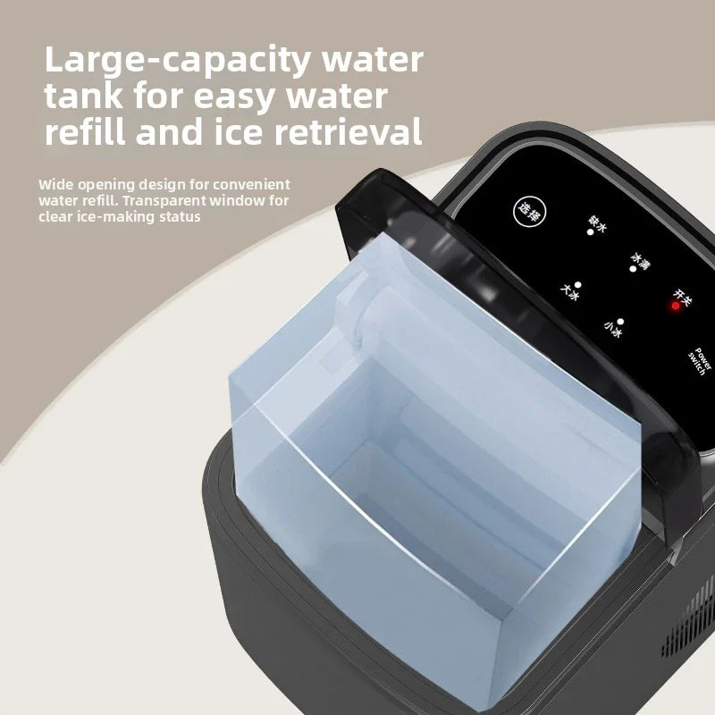 Máquina de Hielo Totalmente Automática con Pantalla Táctil – 500g de Almacenamiento, Portátil para Hogar y Camping