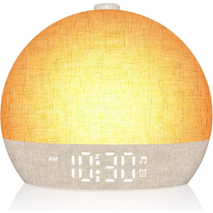 Reloj Despertador Simulador de Amanecer con 30 Sonidos, Luz RGB Regulable y Ayuda para Dormir