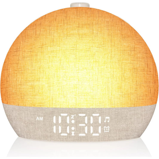Reloj Despertador Simulador de Amanecer con 30 Sonidos, Luz RGB Regulable y Ayuda para Dormir