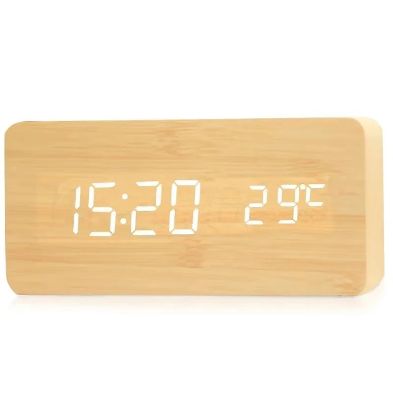 Reloj Despertador Digital de Madera con Temperatura – Decoración para Dormitorio y Oficina