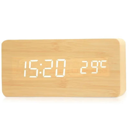 Reloj Despertador Digital de Madera con Temperatura – Decoración para Dormitorio y Oficina